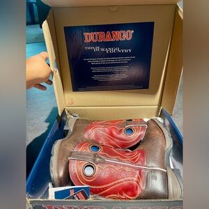 Durango Crimson and Brown Western Boots with Decorative Stitching